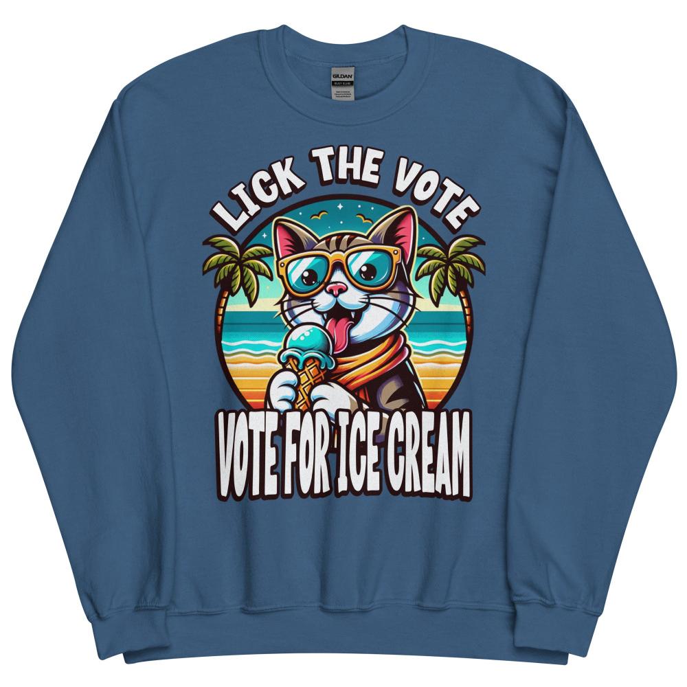 Lick The Vote Ice Cream Cat Sweatshirt - Indigo Blue Color - https://ascensionemporium.net
